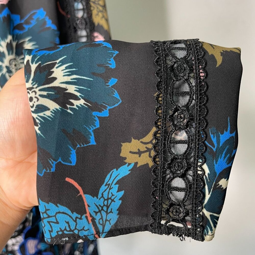 Self Portrait Women's Blue Black Long Sleeve Lace Floral Midi Dress Size 10 - Picture 7 of 12